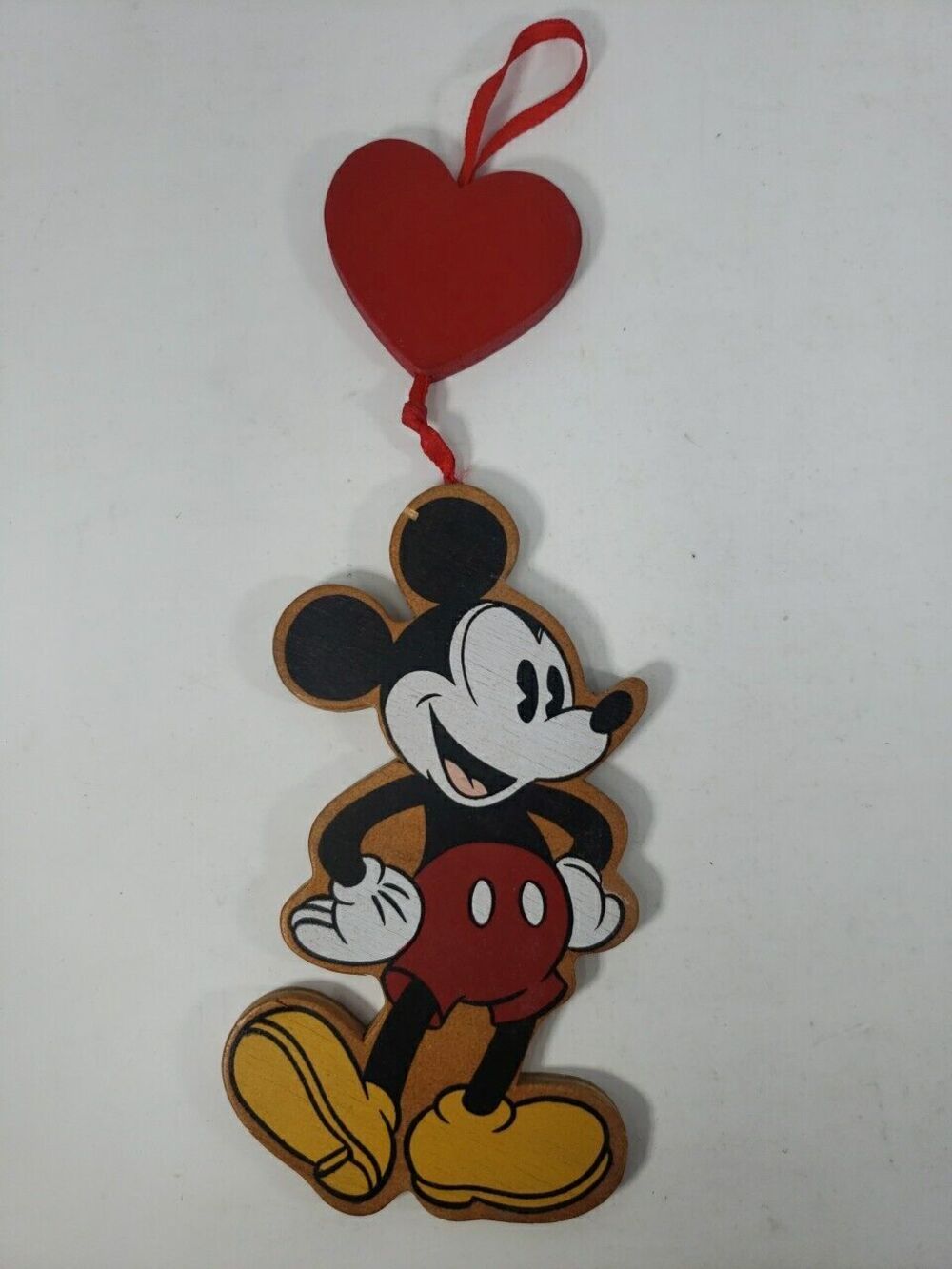 Vintage Disney Mickey Mouse Wooden Ornament Heart Handcrafted in Taiwan 7" Wood